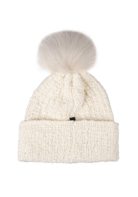 MONCLER GRENOBLE Berretto In Maglia Bianca Con Logo e Pompon - MONCLER GRENOBLE Negozio