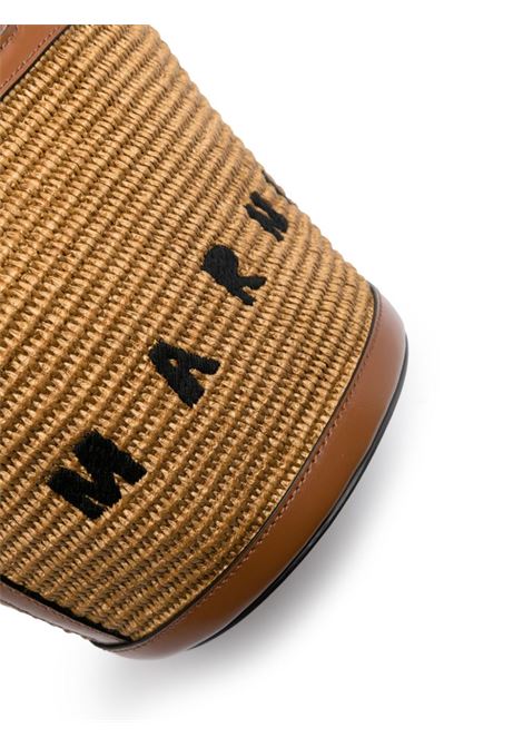 MARNI Borsa Tropicalia Piccola In Pelle Marrone e Rafia Naturale - MARNI Offerta Anniversario