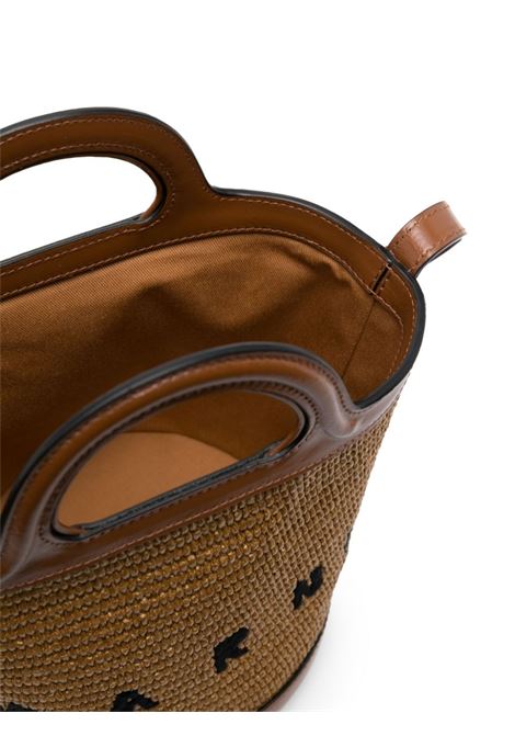 MARNI Borsa Tropicalia Piccola In Pelle Marrone e Rafia Naturale - MARNI Offerta Anniversario