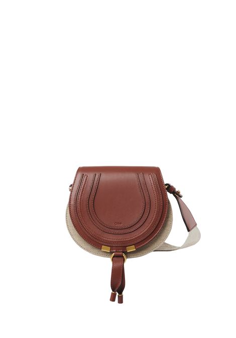 CHLOÉ Borsa Saddle Piccola Marcie In Lino e Pelle Marrone - CHLOÉ Acquista Ora
