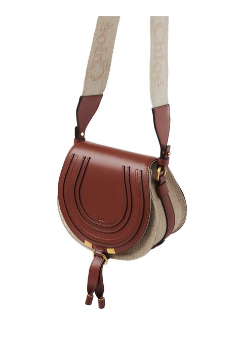 CHLOÉ Borsa Saddle Piccola Marcie In Lino e Pelle Marrone - CHLOÉ Acquista Ora