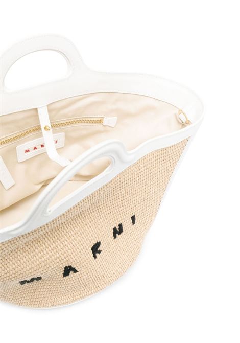 MARNI Borsa Tropicalia Summer Piccola In Pelle Bianca e Rafia Naturale - MARNI Shopping Online