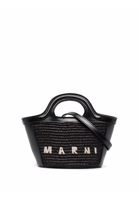 MARNI Borsa Tropicalia Summer Micro Nera In Pelle e Rafia - MARNI Affare Del Giorno