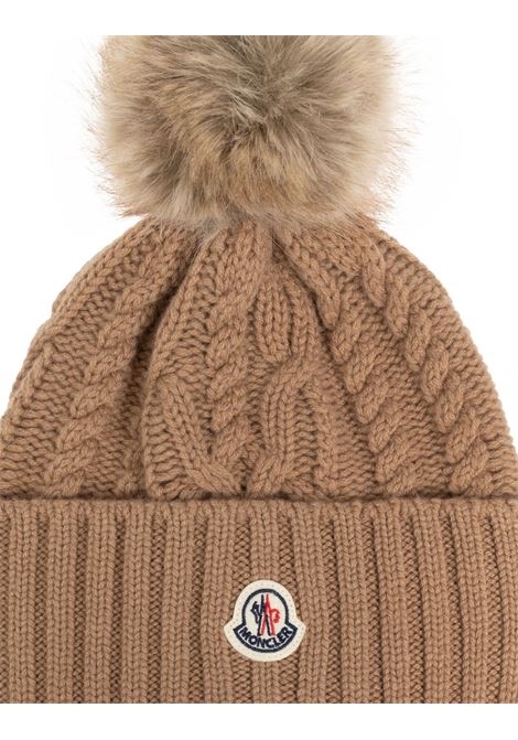 MONCLER Berretto Beige In Lana e Cashmere Con Pompon - MONCLER Sconto