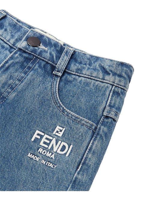 FENDI KIDS Jeans Blu Medio Con Ricamo Logo - FENDI KIDS Promozione Limitata