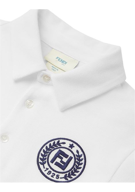 FENDI KIDS Polo In Piquet Di Cotone Bianco Gesso Con Bollo Blu - FENDI KIDS Fino Al -60%