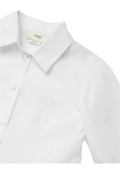 FENDI KIDS Camicia In Popeline Di Cotone Gesso Con Logo - FENDI KIDS Prezzo Ridotto