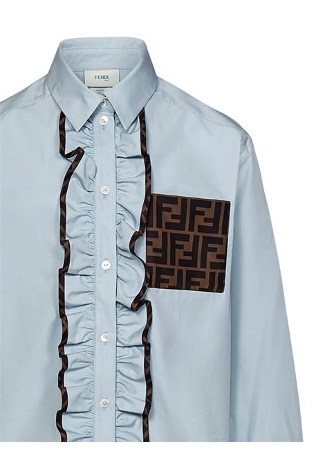 FENDI KIDS Camicia Azzurra Con Ruches e Motivo FF - FENDI KIDS Sottocosto