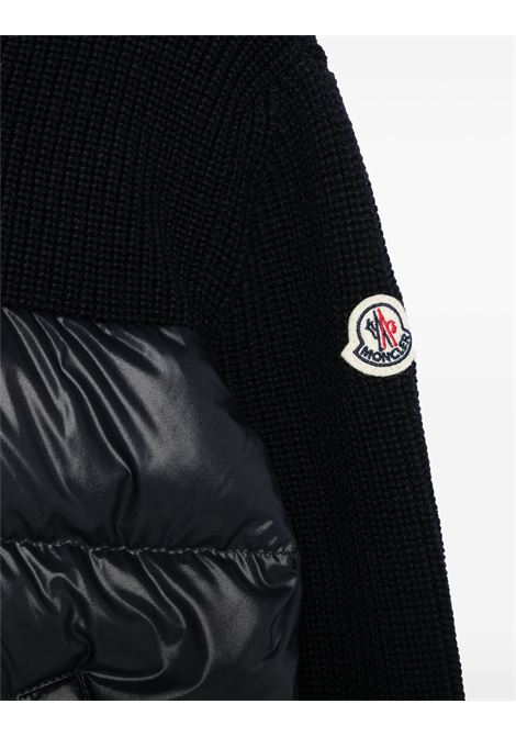 MONCLER ENFANT Cardigan Imbottito In Maglia Blu Con Zip e Cappuccio - MONCLER ENFANT Saldi Di Fabbrica