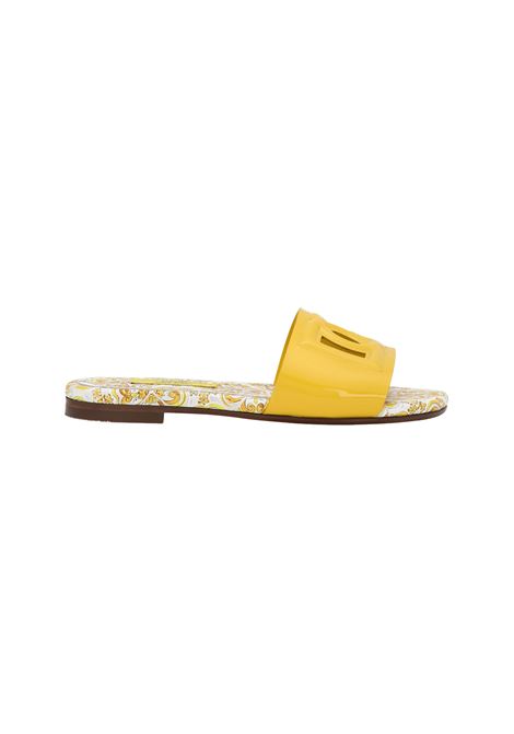 DOLCE & GABBANA KIDS Slide In Pelle Gialla Con Logo DG e Stampa Maiolica - DOLCE & GABBANA KIDS Pezzi Unici