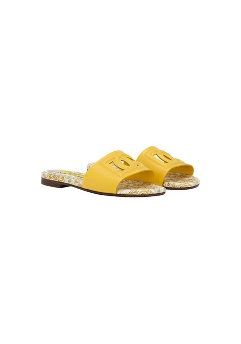 DOLCE & GABBANA KIDS Slide In Pelle Gialla Con Logo DG e Stampa Maiolica - DOLCE & GABBANA KIDS Pezzi Unici