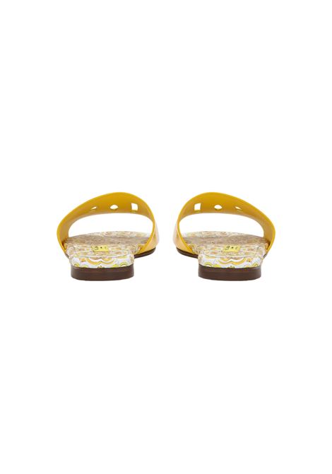 DOLCE & GABBANA KIDS Slide In Pelle Gialla Con Logo DG e Stampa Maiolica - DOLCE & GABBANA KIDS Pezzi Unici