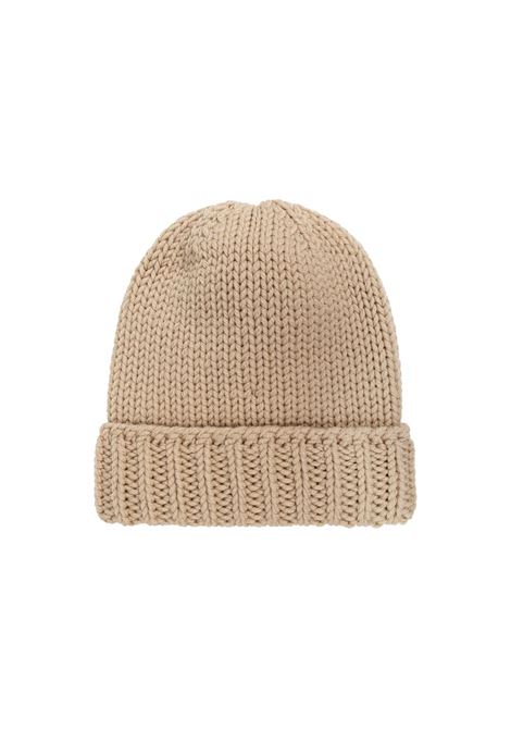 MONCLER ENFANT Berretto In Maglia Rasata Beige Chiaro Con Logo - MONCLER ENFANT Presa