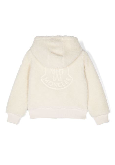 MONCLER ENFANT Felpa In Teddy Bianco Con Logo e Cappuccio - MONCLER ENFANT Sconto