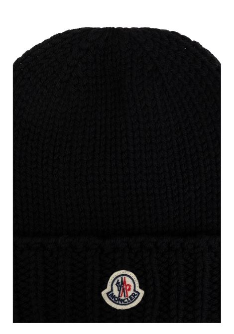 MONCLER ENFANT Berretto In Maglia Rasata Nera Con Logo - MONCLER ENFANT Economico
