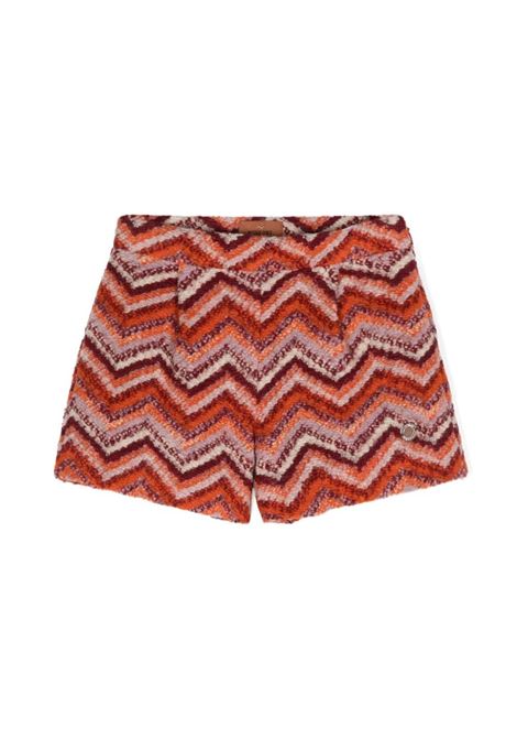 MISSONI KIDS Shorts Misto Lana Con Motivo Zigzag Rosso e Arancione - MISSONI KIDS Saldi Di Fabbrica
