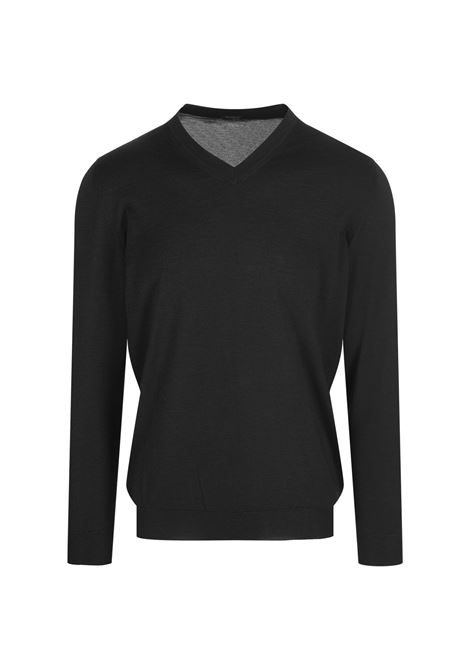 KITON Pullover Scollo a V In Seta e Cashmere Antracite - KITON Outlet