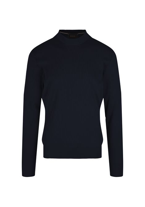 BOSS Maglione Regular Fit In Seta e Cotone Blu - BOSS Negozi Online