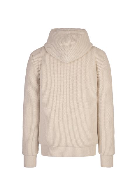 MONCLER Felpa Reversibile Con Zip e Cappuccio In Misto Lana Beige Chiaro - MONCLER Novità