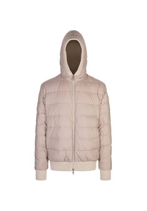 MONCLER Felpa Reversibile Con Zip e Cappuccio In Misto Lana Beige Chiaro - MONCLER Novità