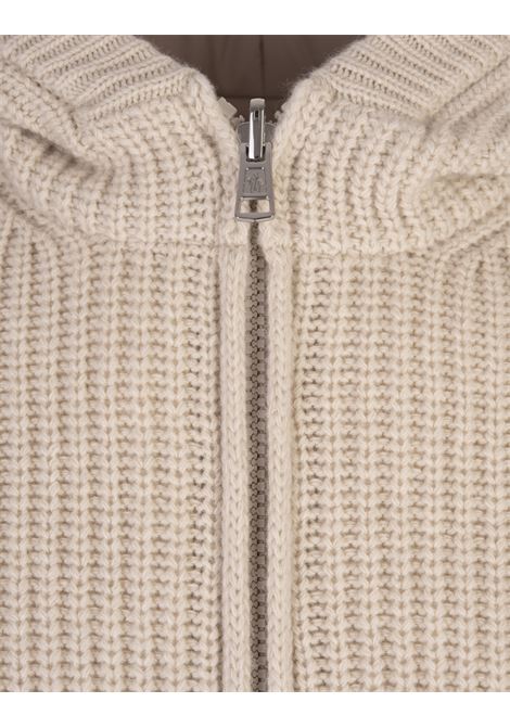 MONCLER Felpa Reversibile Con Zip e Cappuccio In Misto Lana Beige Chiaro - MONCLER Novità