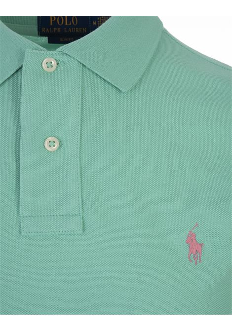 RALPH LAUREN Polo in Piquet Slim-Fit Verde Tramonto e Rosa - RALPH LAUREN Economico
