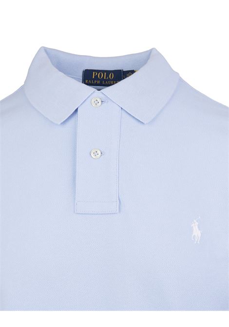 RALPH LAUREN Polo in Piquet Slim-Fit Azzurro Cielo e Bianca - RALPH LAUREN Saldi
