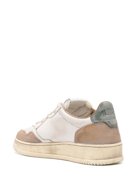 AUTRY Sneakers Medalist Super Vintage Bianche Con Inserti In Suede Verde e Cognac - AUTRY Consegna Veloce