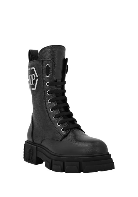 PHILIPP PLEIN Stivaletti Mid Flat In Pelle Embossed Nera - PHILIPP PLEIN Outlet