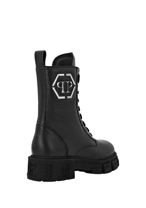 PHILIPP PLEIN Stivaletti Mid Flat In Pelle Embossed Nera - PHILIPP PLEIN Outlet