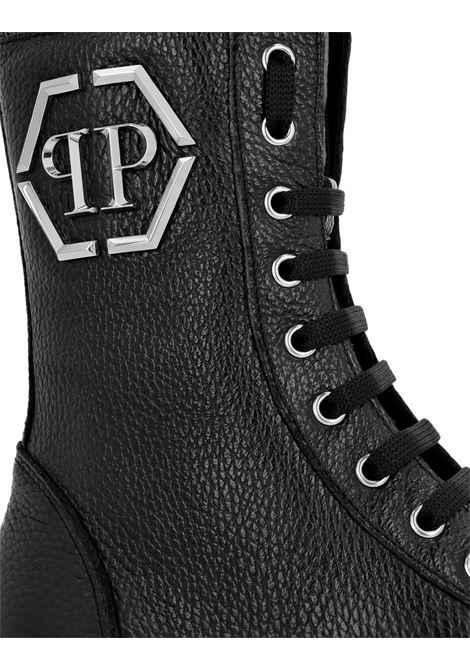 PHILIPP PLEIN Stivaletti Mid Flat In Pelle Embossed Nera - PHILIPP PLEIN Outlet