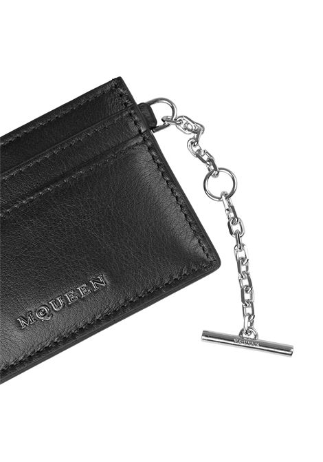 ALEXANDER MCQUEEN Portacarte Sling In Nero e Argento - ALEXANDER MCQUEEN Nuova