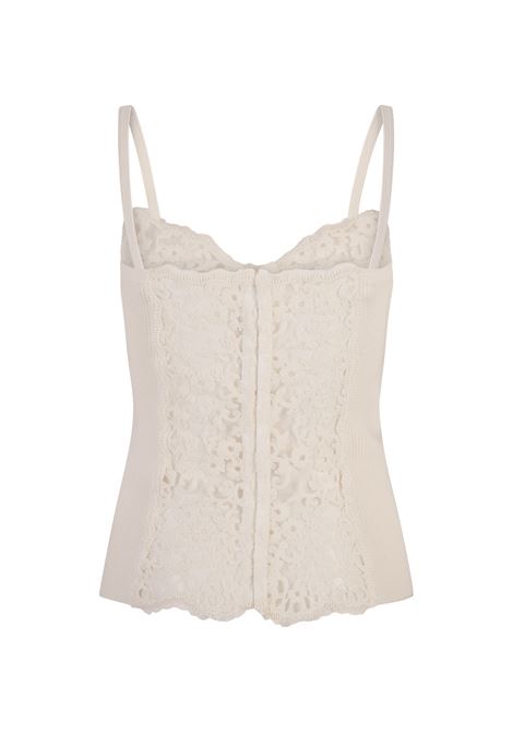 ERMANNO SCERVINO Top Bianco a Coste Con Pizzo Floreale - ERMANNO SCERVINO Nuova
