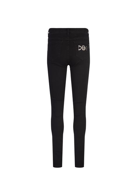 PHILIPP PLEIN Pantaloni Jegging Hexagon a Vita Alta In Denim Nero - PHILIPP PLEIN Promozione Limitata