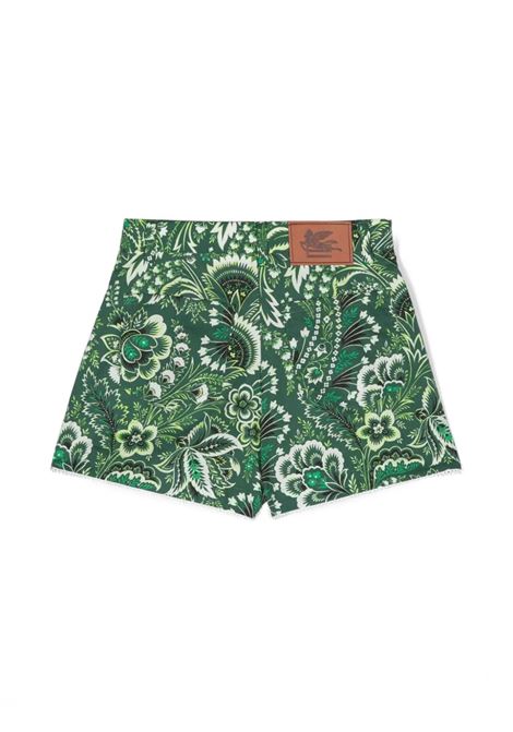 ETRO KIDS Shorts In Denim Verde Con Motivo Paisley - ETRO KIDS Economico