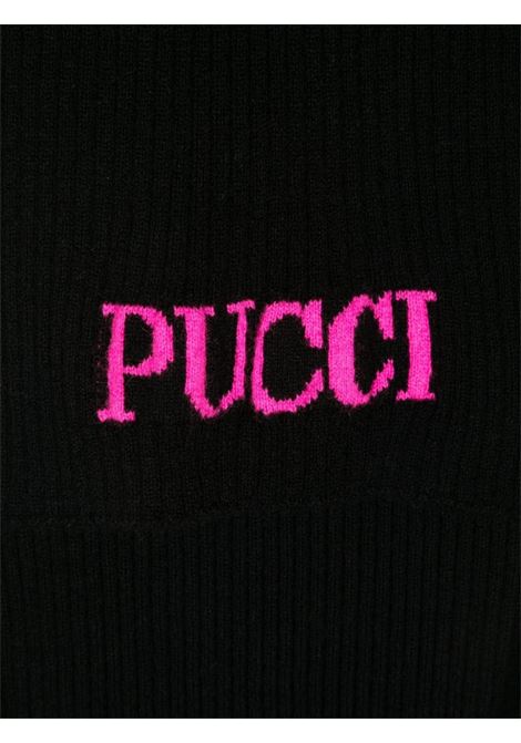 EMILIO PUCCI JUNIOR Sciarpa a Coste Nera Con Logo Fucsia - EMILIO PUCCI JUNIOR Nuova
