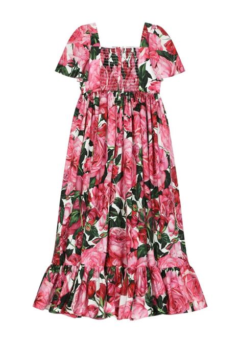 DOLCE & GABBANA KIDS Abito In Popeline Con Stampa Di Rose Su Sfondo Bianco - DOLCE & GABBANA KIDS Latest fashion