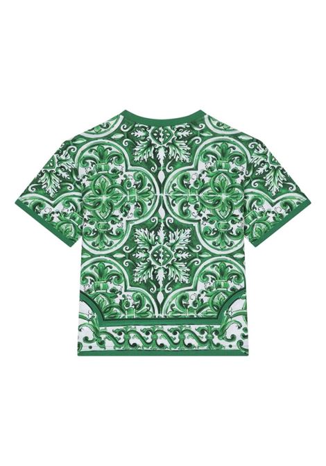 DOLCE & GABBANA KIDS T-Shirt Con Stampa Maiolica Verde All-Over - DOLCE & GABBANA KIDS Fino al 50% di sconto