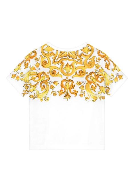 DOLCE & GABBANA KIDS T-Shirt Bianca Con Stampa Maiolica Gialla e Logo DG - DOLCE & GABBANA KIDS Fino al 65% di sconto