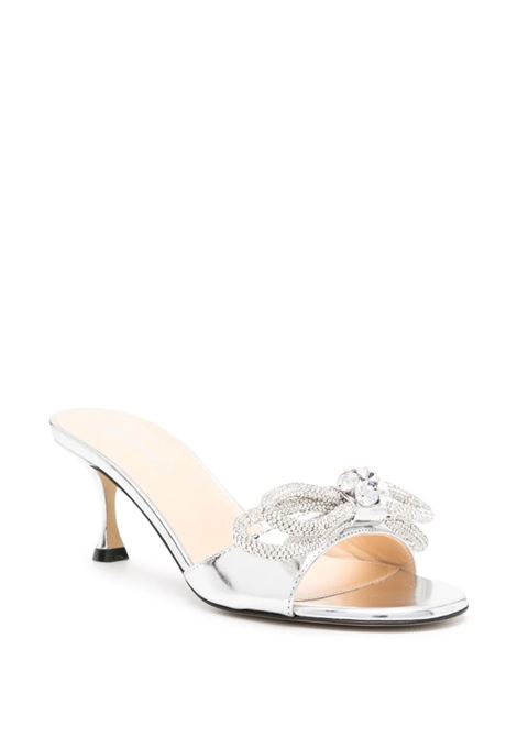 MACH & MACH Mules 65 Double Bow In Pelle Metallizzata Argento - MACH & MACH Offerte esclusive