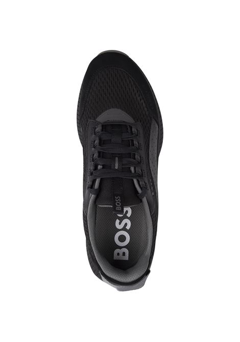 BOSS TTNM EVO Sneakers Nere In Pelle Liscia e Scamosciata e Mesh Con Suola a Spina Di Pesce - BOSS Offerte giornaliere
