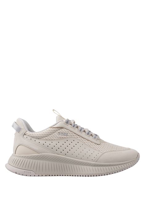 BOSS TTNM EVO Sneakers Bianche In Pelle Liscia e Scamosciata e Mesh Con Suola a Spina Di Pesce - BOSS Fino al 55% di sconto