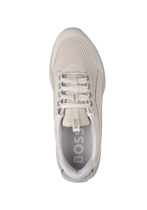 BOSS TTNM EVO Sneakers Bianche In Pelle Liscia e Scamosciata e Mesh Con Suola a Spina Di Pesce - BOSS Fino al 55% di sconto