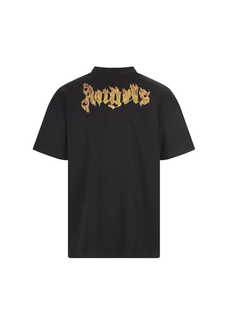 PALM ANGELS T-Shirt Nera Con Logo Palm Angels Infiammato - PALM ANGELS Enormi sconti
