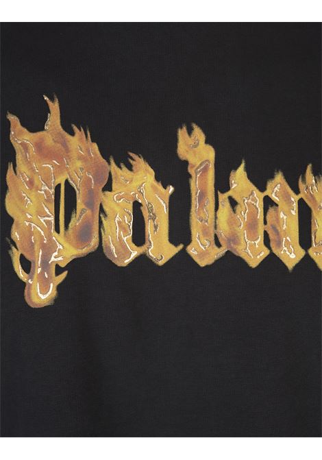PALM ANGELS T-Shirt Nera Con Logo Palm Angels Infiammato - PALM ANGELS Enormi sconti