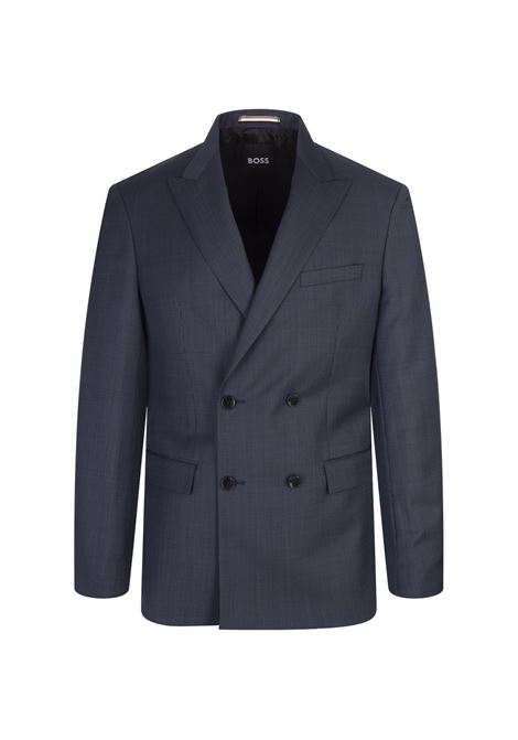 BOSS Abito Slim Fit Doppiopetto In Lana Blu Scuro Con Micromotivo - BOSS Sottocosto
