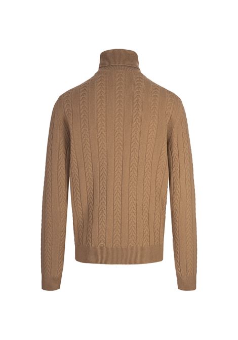 BOSS Maglione Dolcevita In Lana Vergine e Cashmere Beige - BOSS Presa