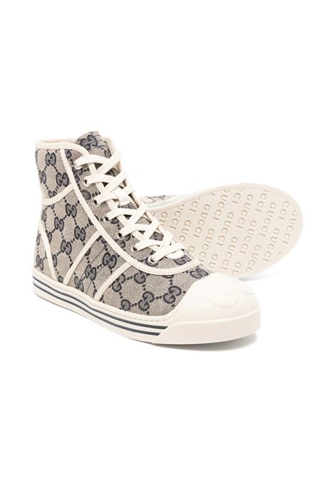 GUCCI KIDS Sneakers Alte In Tessuto Original GG Beige e Blu - GUCCI KIDS Vendite stagionali