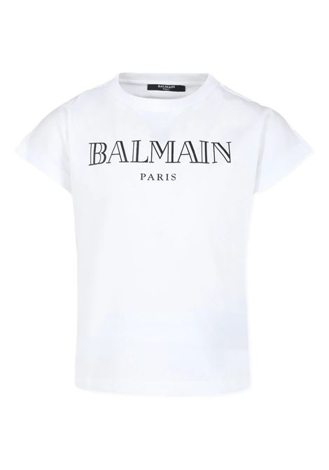 BALMAIN KIDS T-Shirt Bianca con Logo Stile Romano - BALMAIN KIDS Cyber Monday