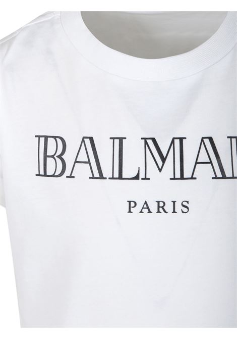 BALMAIN KIDS T-Shirt Bianca con Logo Stile Romano - BALMAIN KIDS Cyber Monday